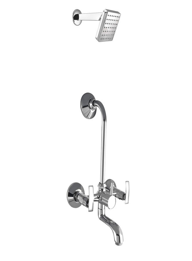 10X Brass Wall Mixer 2 in 1 for Bathroom WM-71143 with Overhead Shower & Long Bend Pipe Chrome Finish